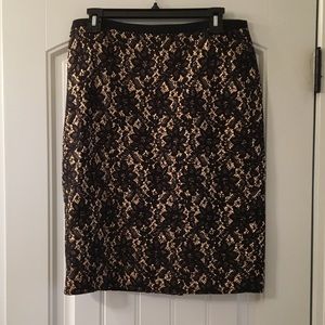 Talbots black and champagne lace pencil skirt